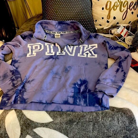 Victoria’s Secret PINK purple tie dye quarter zip Edl campus sweatshirt top med - Picture 1 of 5